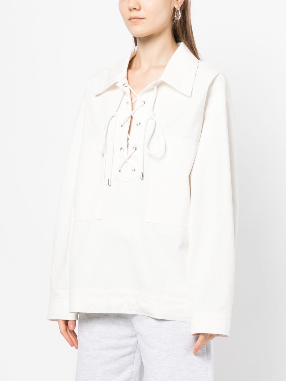 lace-up detail blouse - 3