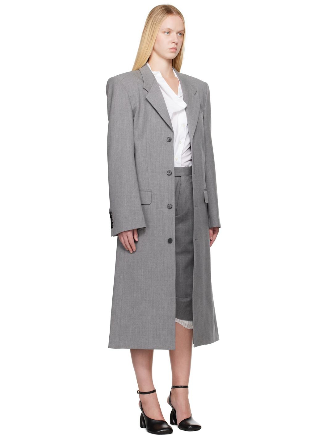 Gray Single Breasted Tailored Coat - 2