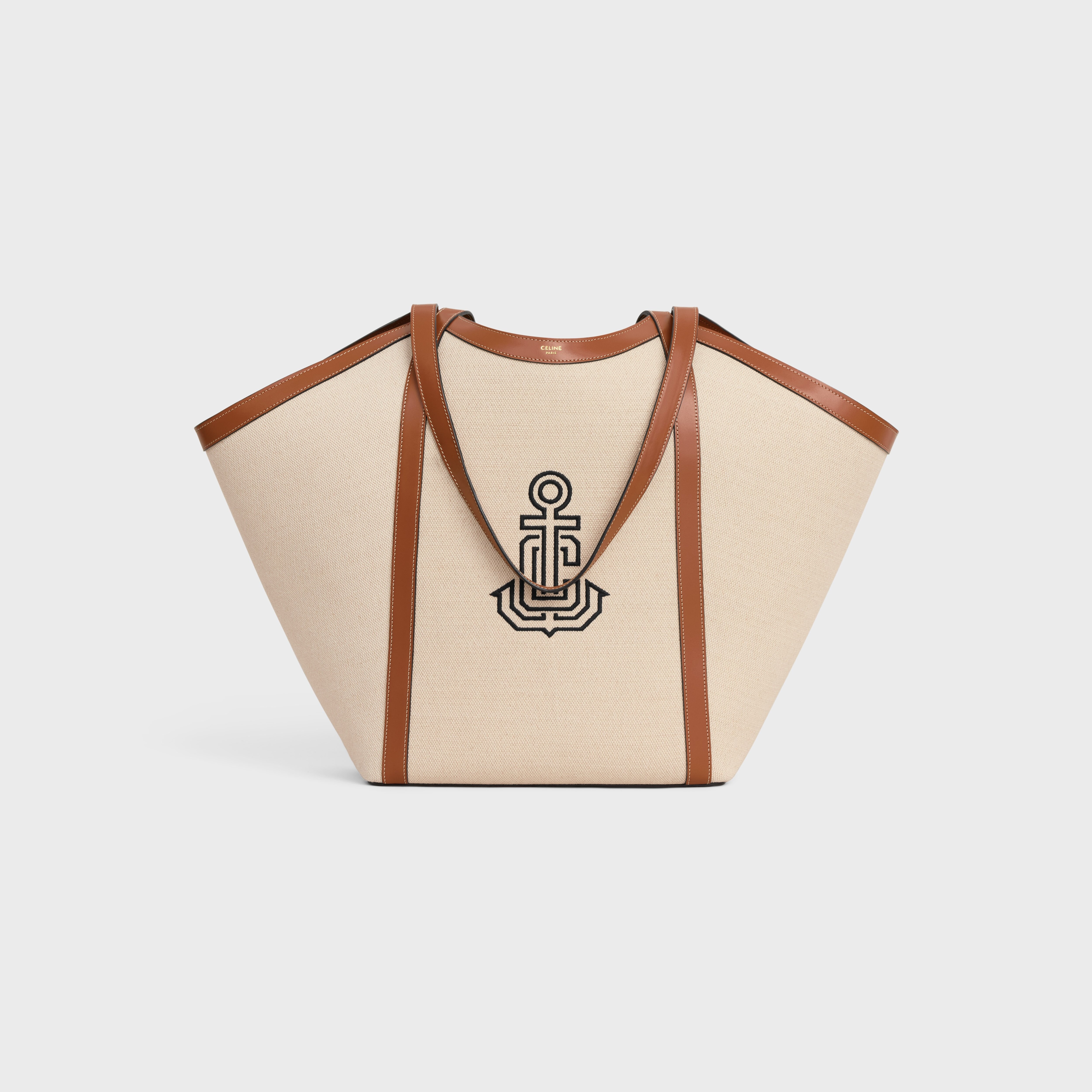 LARGE CABAS IN TEXTILE WITH ANCHOR EMBROIDERY AND CALFSKIN - 1