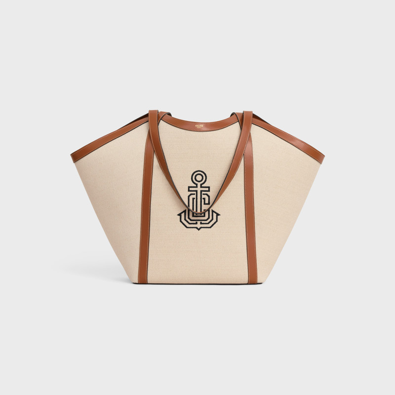 LARGE CABAS IN TEXTILE WITH ANCHOR EMBROIDERY AND CALFSKIN 1