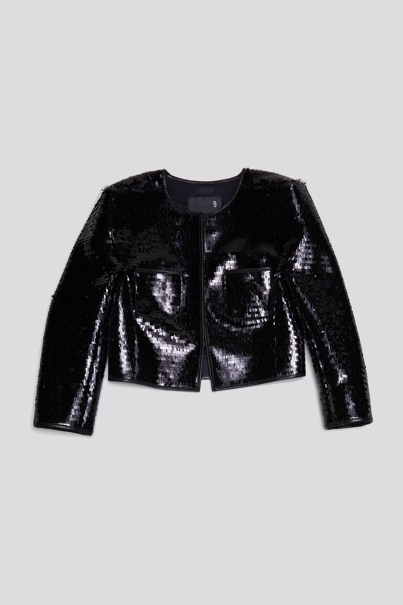 SQUARE SHOULDER SEQUIN JACKET - BLACK - 1