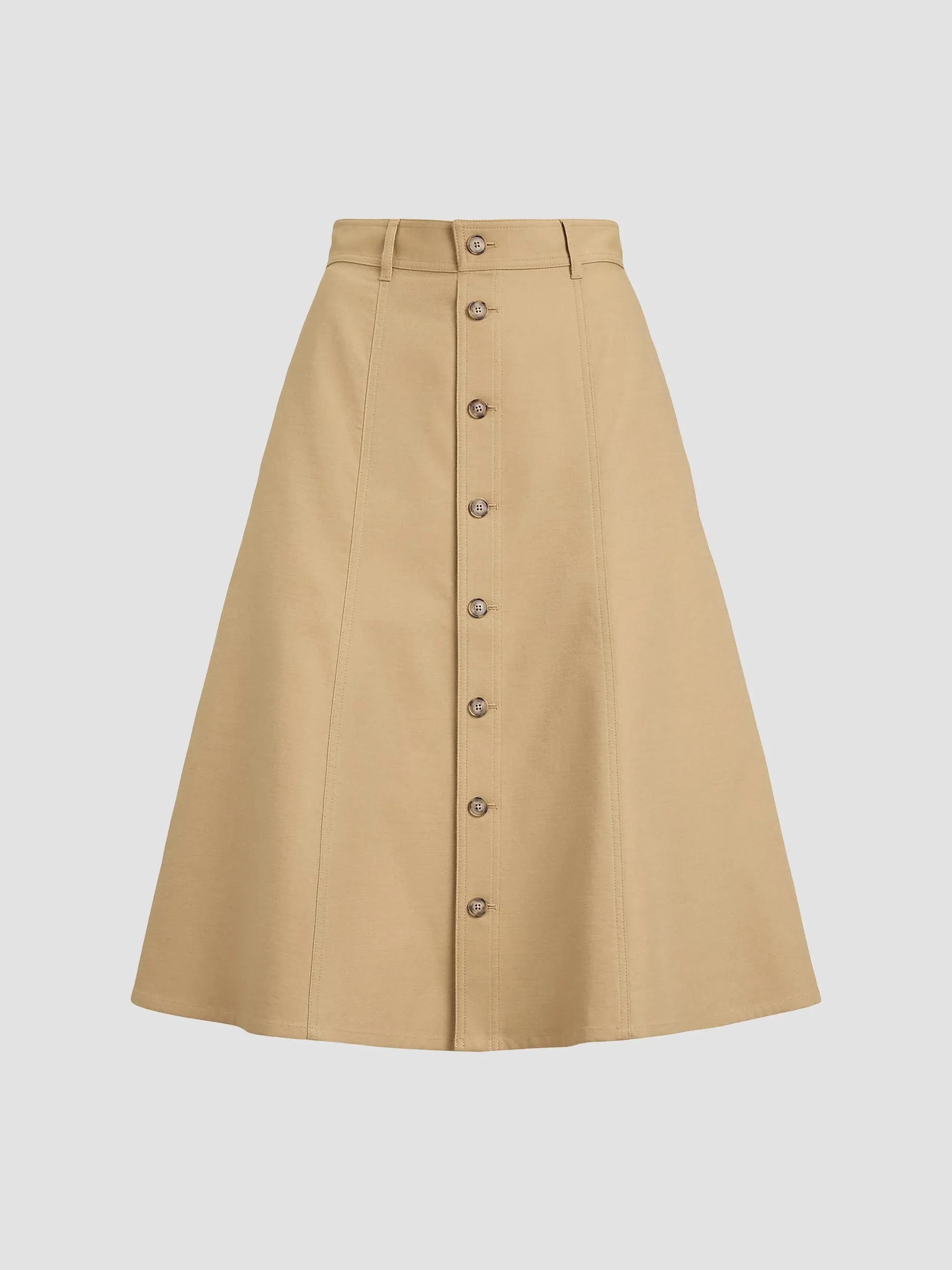 Women's Cotton-Wool Twill A-Line Midi Skirt - Beige Khaki - 1