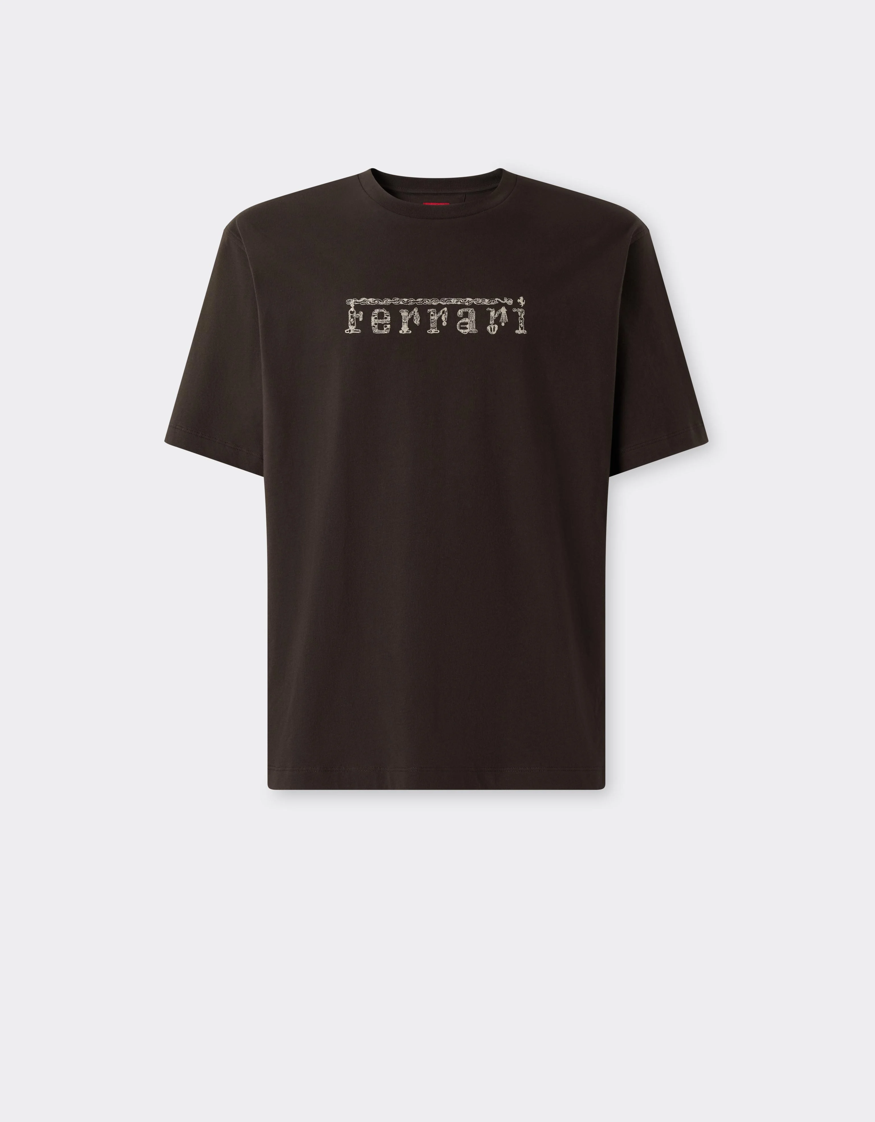 Cotton T-shirt with Embroidered Ferrari Logo - 1