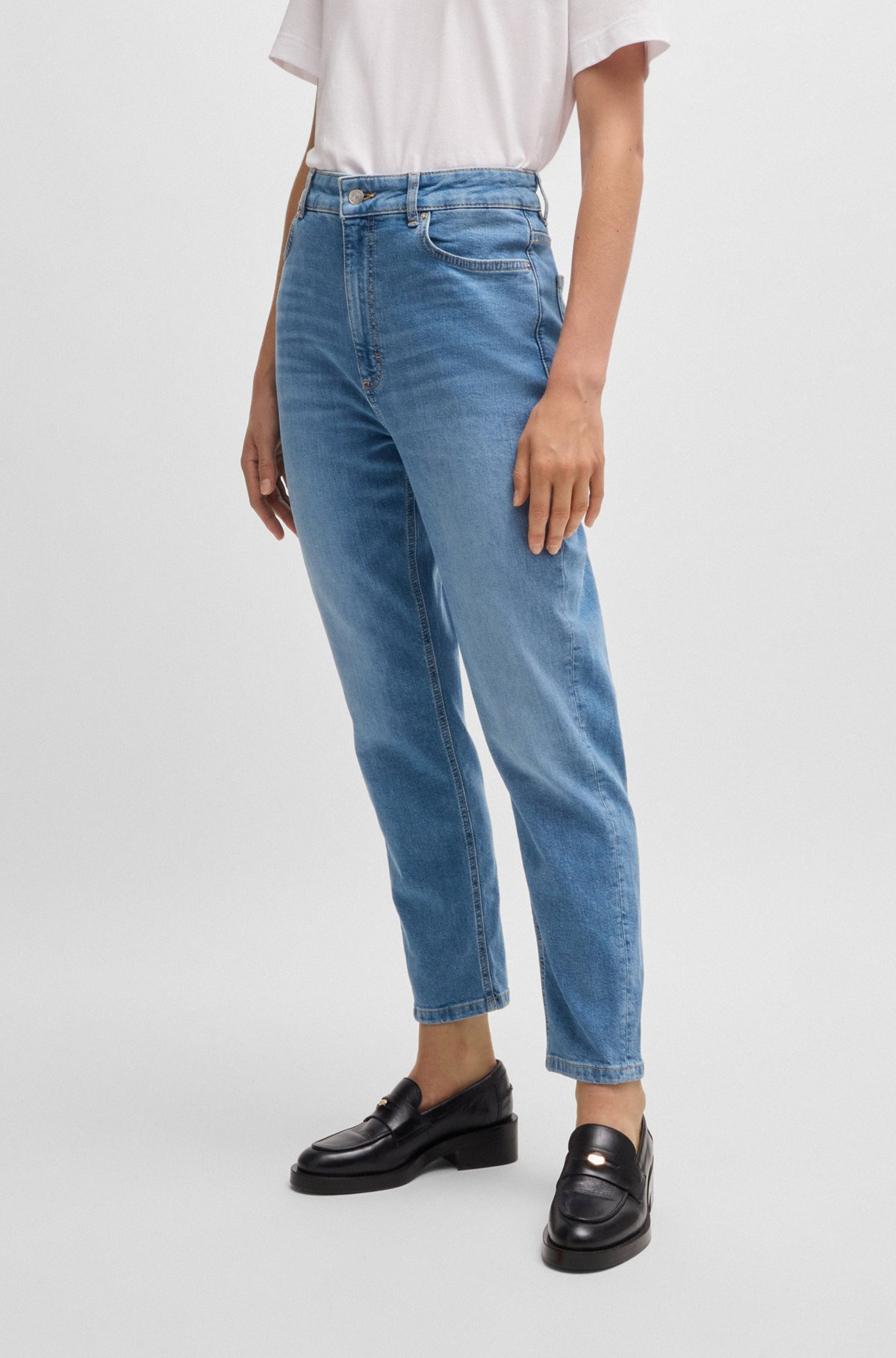 HIGH-WAISTED CROPPED JEANS IN BLUE COMFORT-STRETCH DENIM - 2