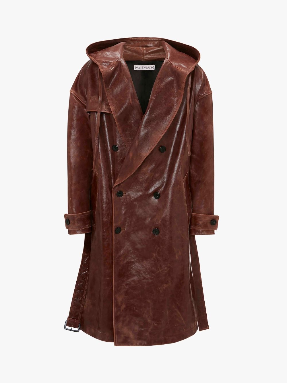 HOODED LEATHER TRENCH COAT - 1