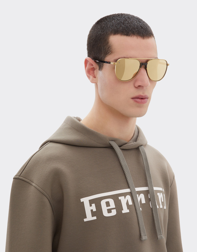 Ferrari Ferrari sunglasses in matte gold titanium and acetate with transparent yellow-gold mirrored lenses outlook