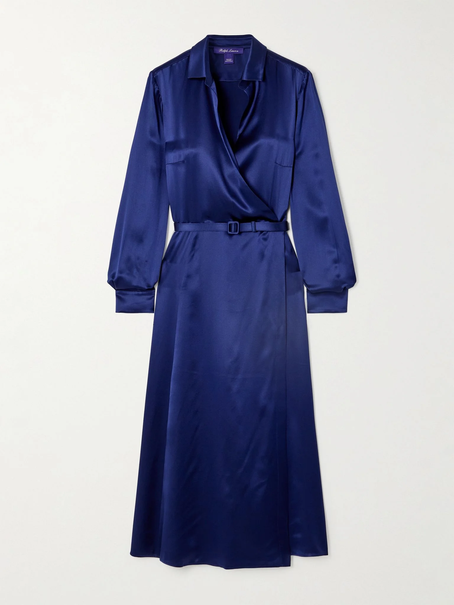 Aniyah belted silk-satin midi wrap dress Navy - 1