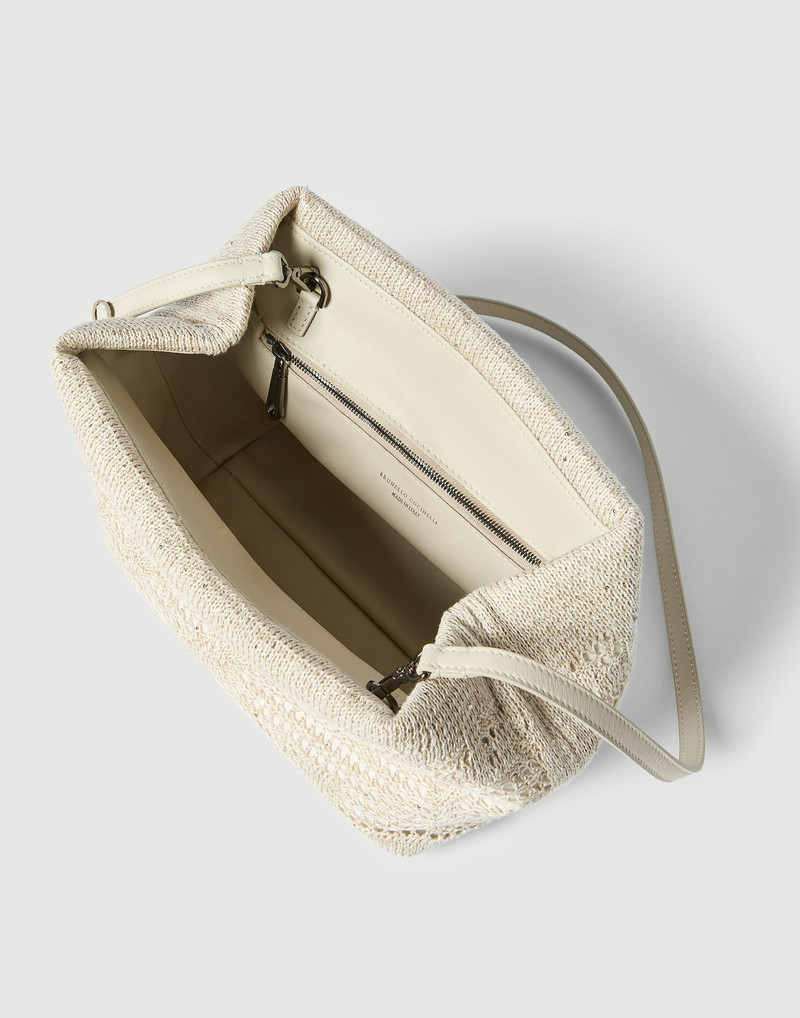Dazzling water lillies knit pouch bag in linen and cotton 5