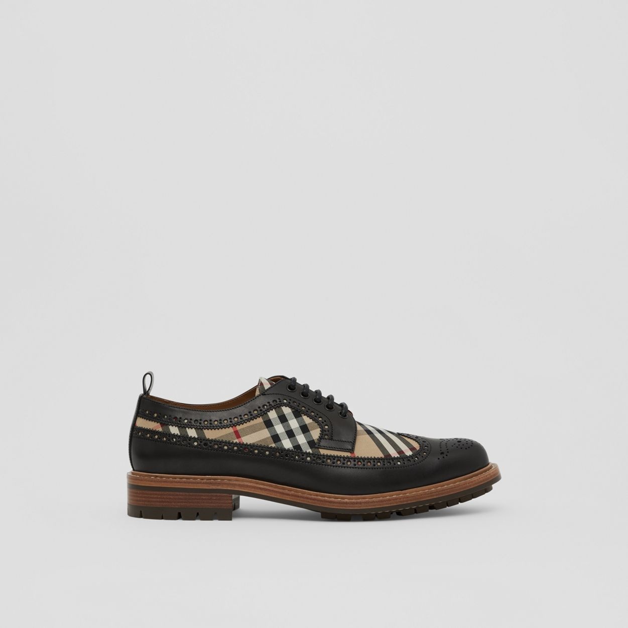 Vintage Check Panel Leather Derby Shoes - 1