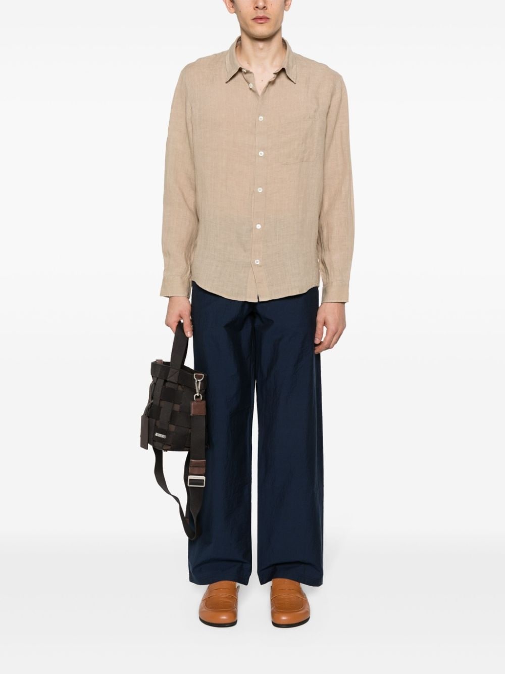 logo-embroidered linen shirt - 2
