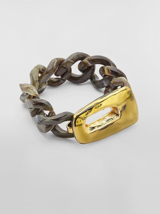 TRAPEZE BRACELET IN METAL RESIN AND GREEN ENAMEL - 1