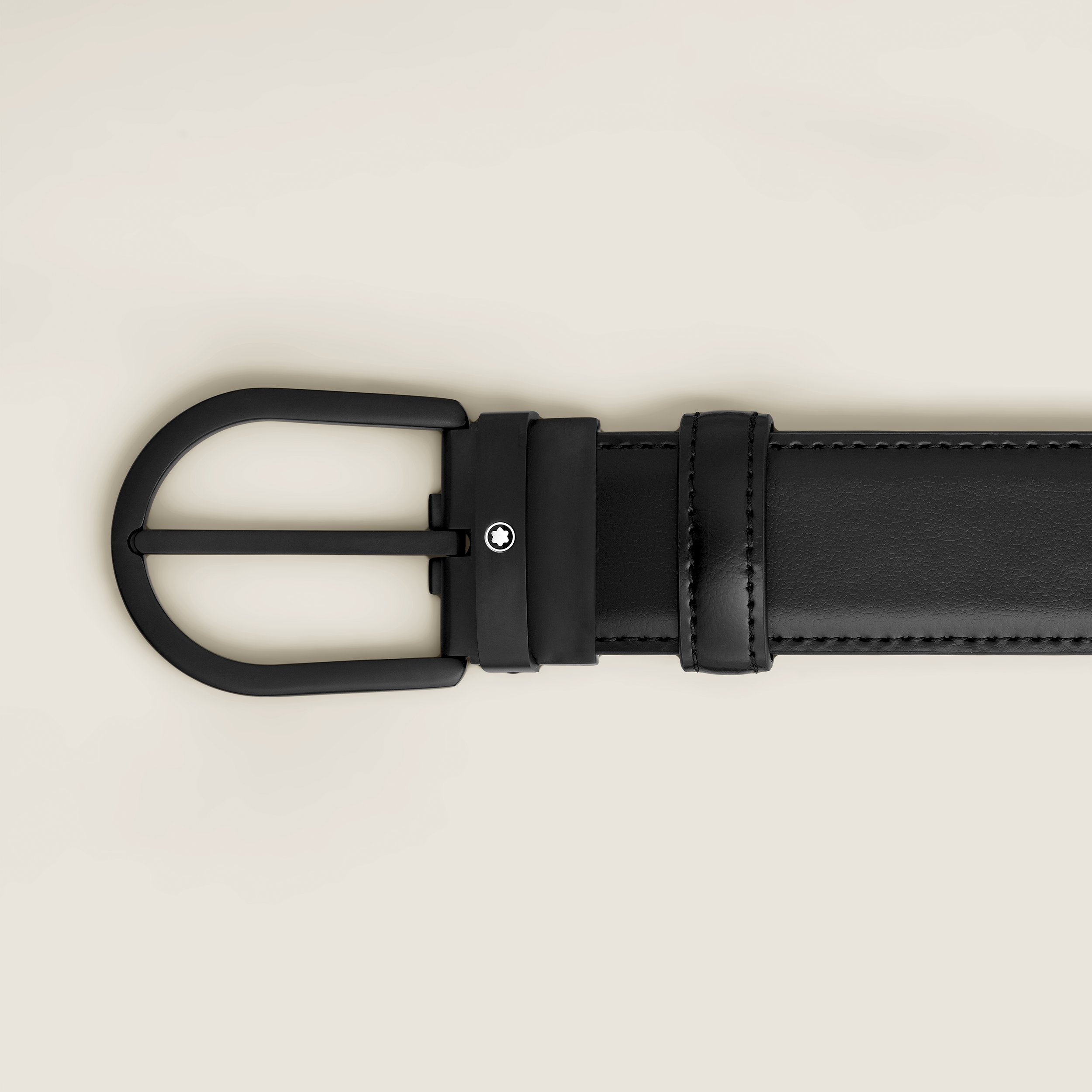 Horseshoe buckle black 35mm leather belt - 3