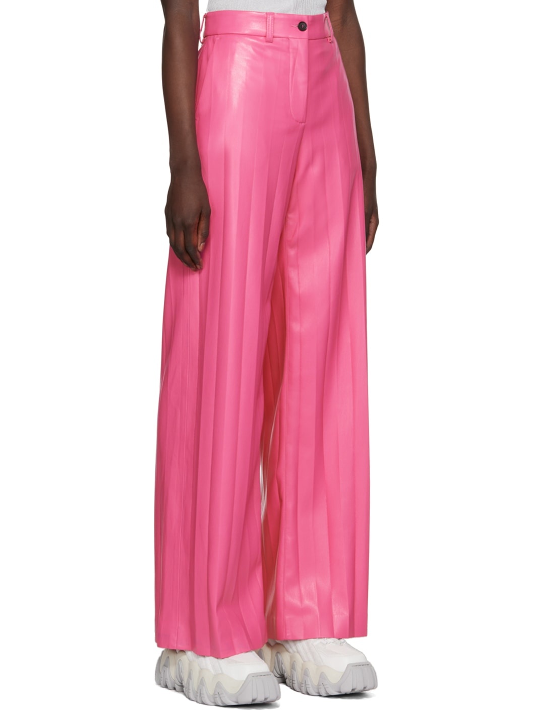 Pink Pleated Faux-Leather Pants - 2