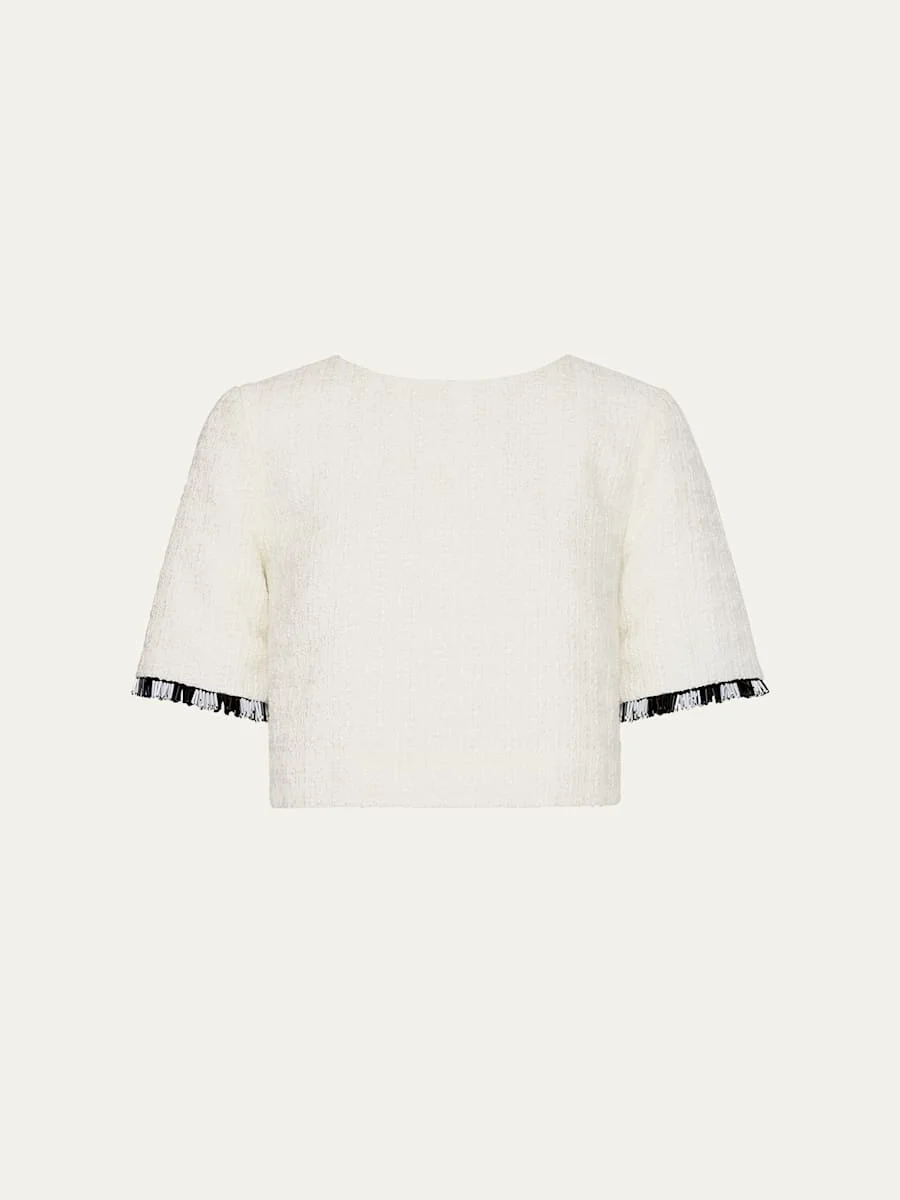 Lee Bead Fringe Tweed Crop Top - 1