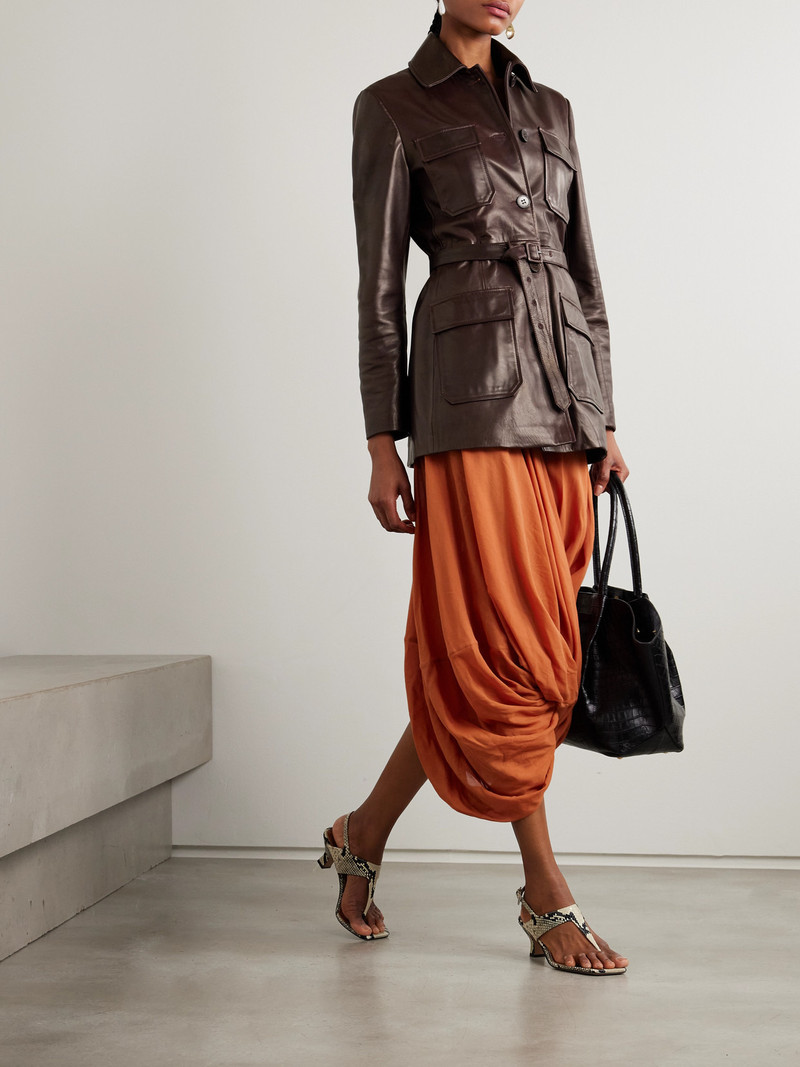 NOUR HAMMOUR Ramona Belted Paneled Leather Jacket outlook