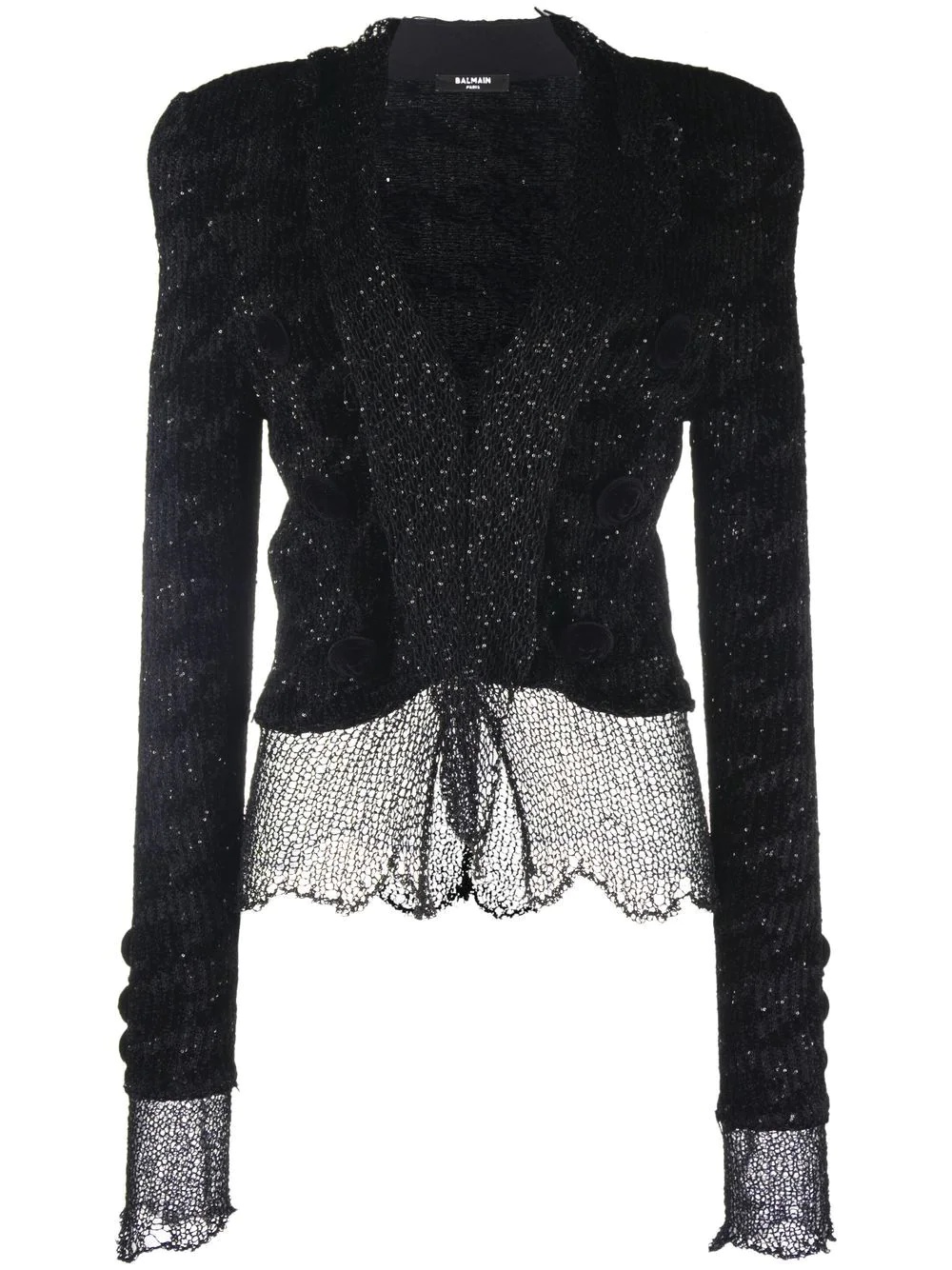 sheer tie-front knit jacket - 1