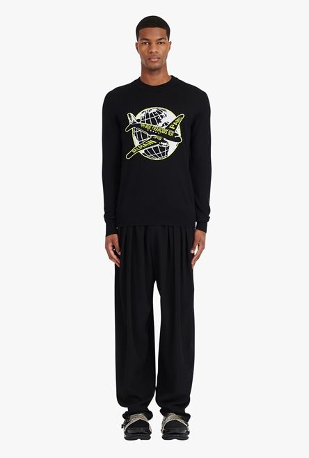 Black wool sweater with neon yellow Balmain logo - 4