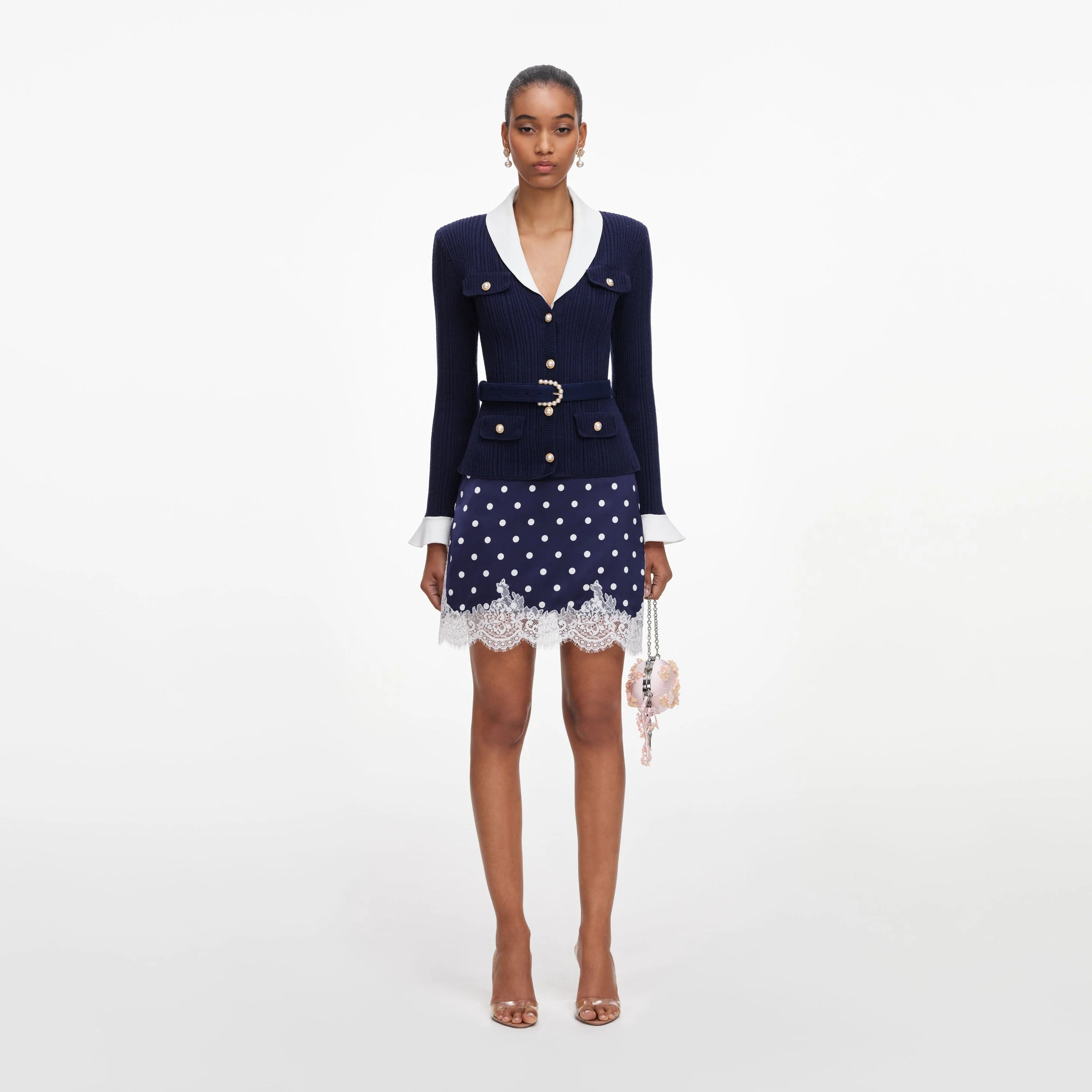 Navy Ribbed Knit Cardigan - 1
