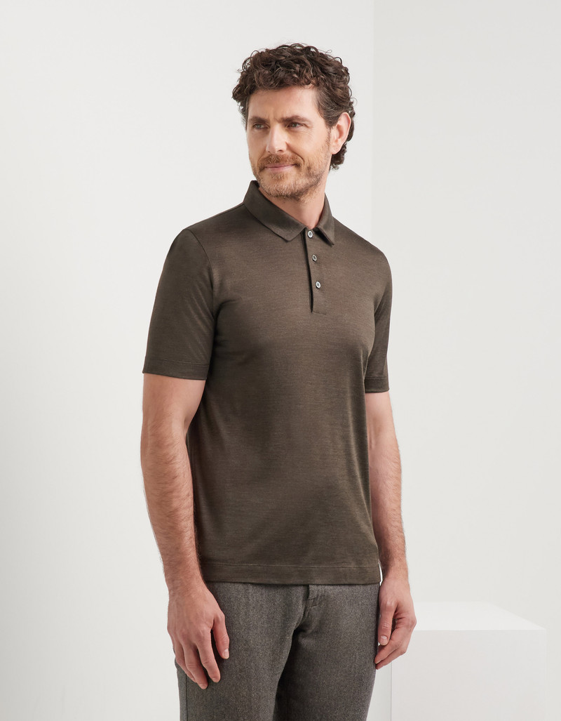 Canali BROWN SILK POLO SHIRT WITH FABRIC DETAILS outlook