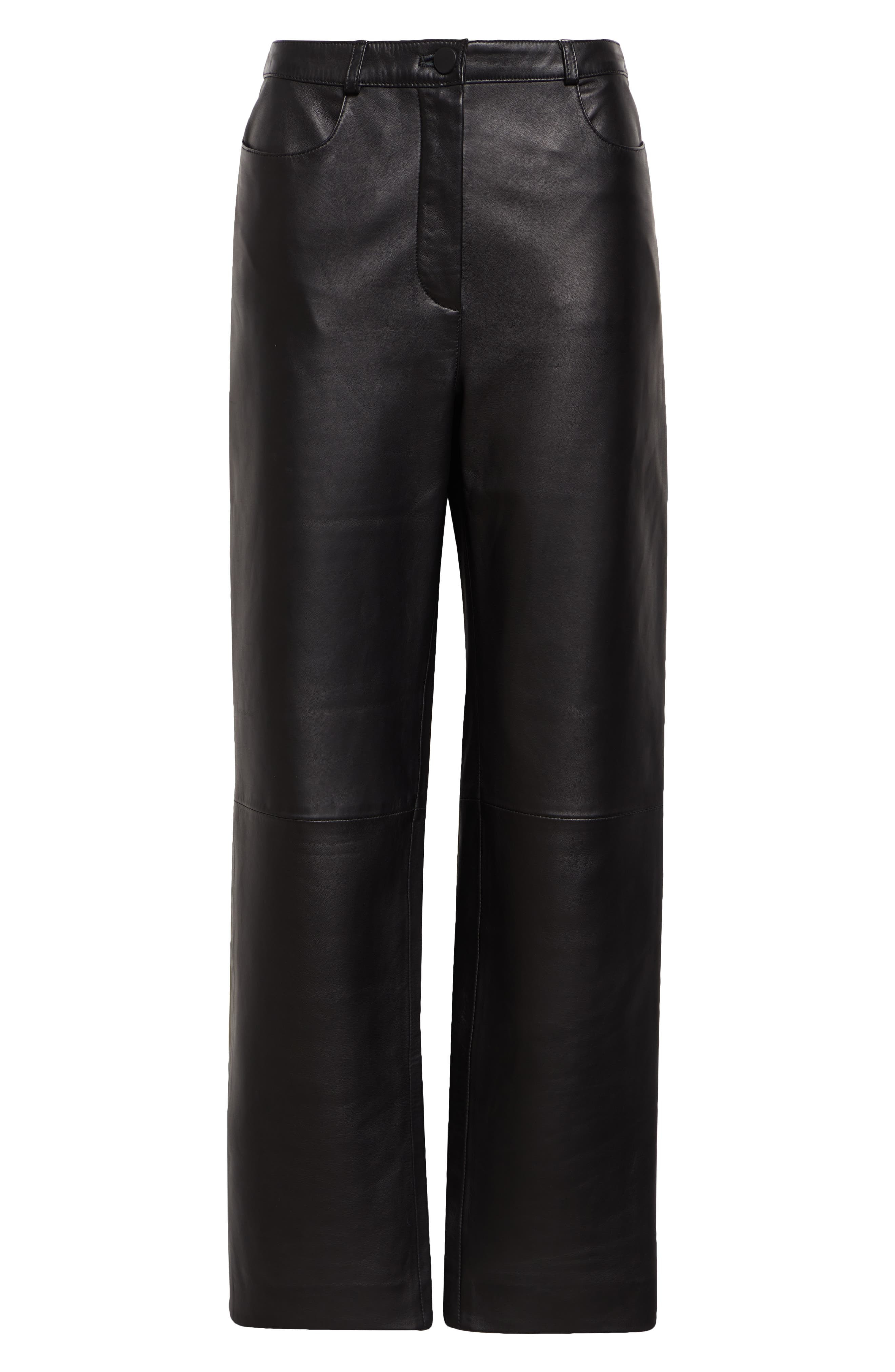 LOULOU DE SAISON Cobe Lambskin Leather Straight Leg Pants in Black at Nordstrom - 6