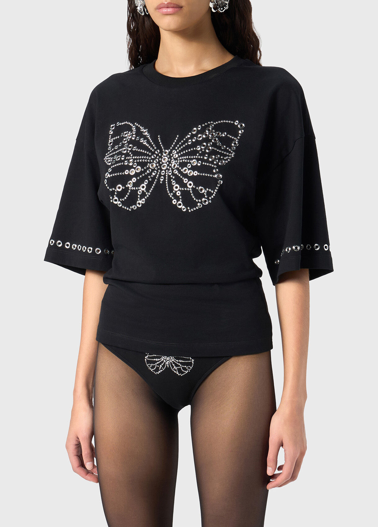 T-SHIRT WITH EMBROIDERED BUTTERFLY IN STUDS AND EYELETS - 4