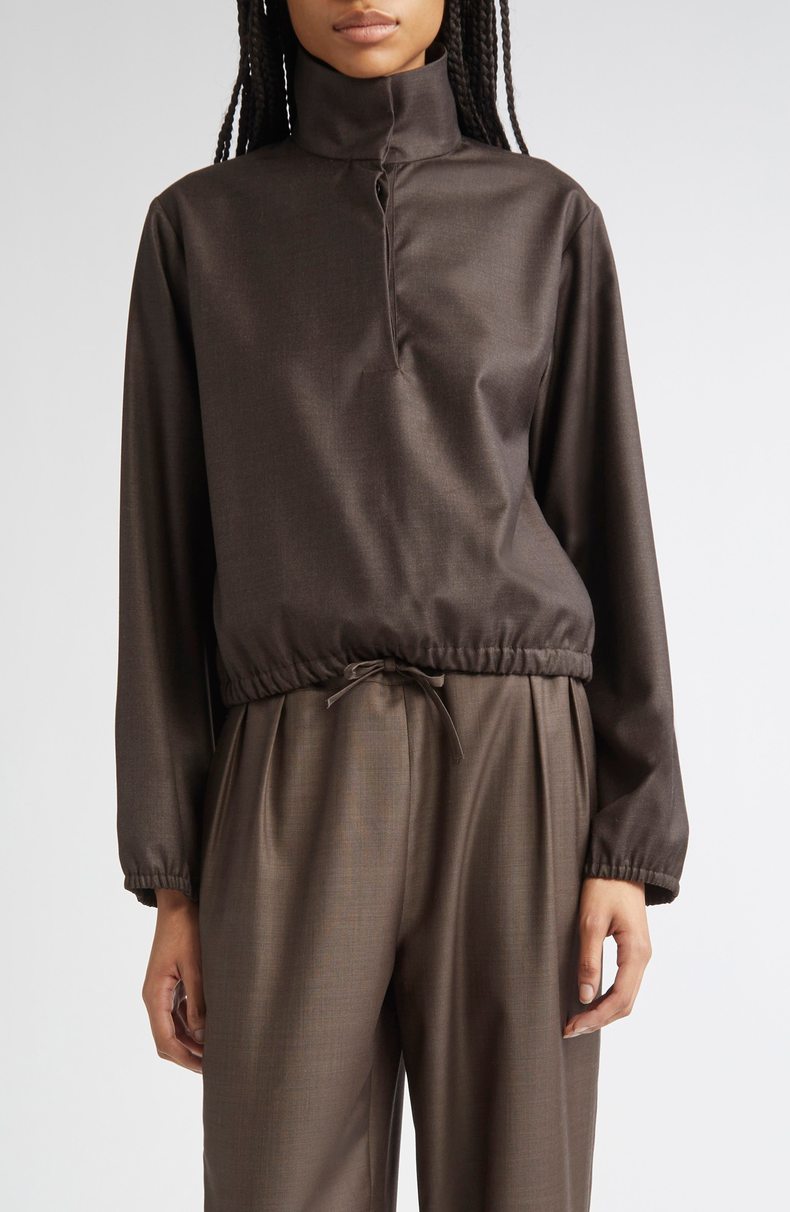 LOULOU DE SAISON Zyla Stand Collar Wool Top in Grizzly at Nordstrom - 1