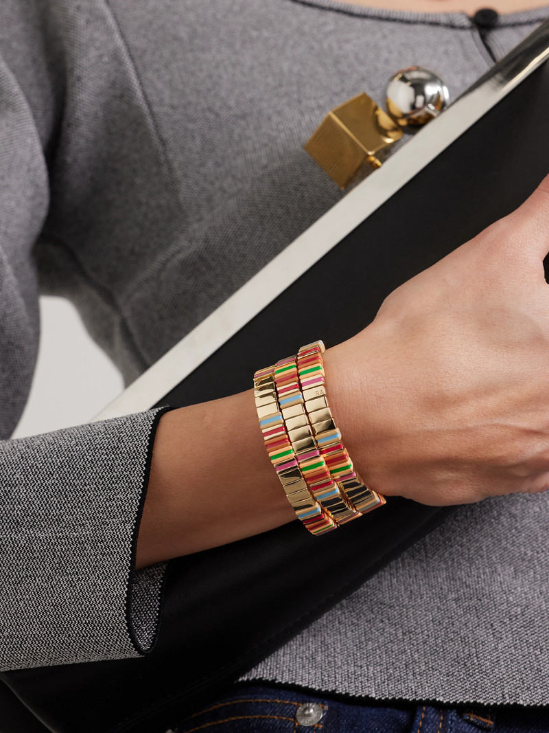 ROXANNE ASSOULIN The Happy Stack Set Of Three Gold-tone And Enamel Bracelets outlook