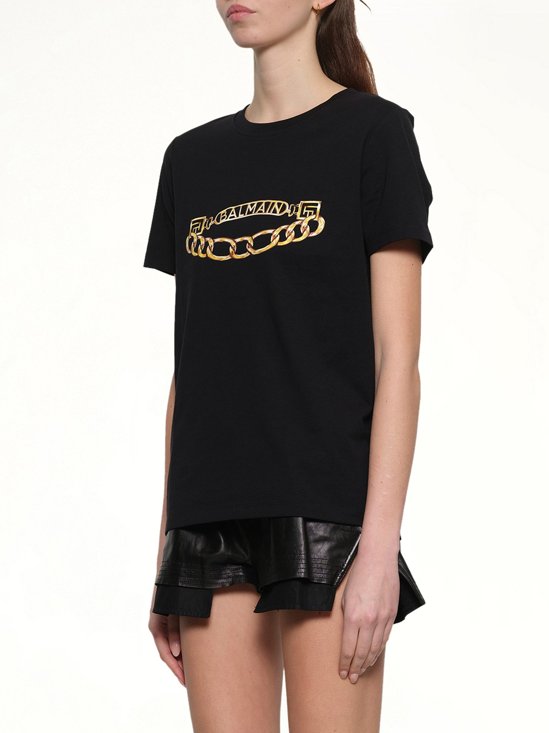 Balmain Chains Printed T-Shirt in Black/Gold - 3