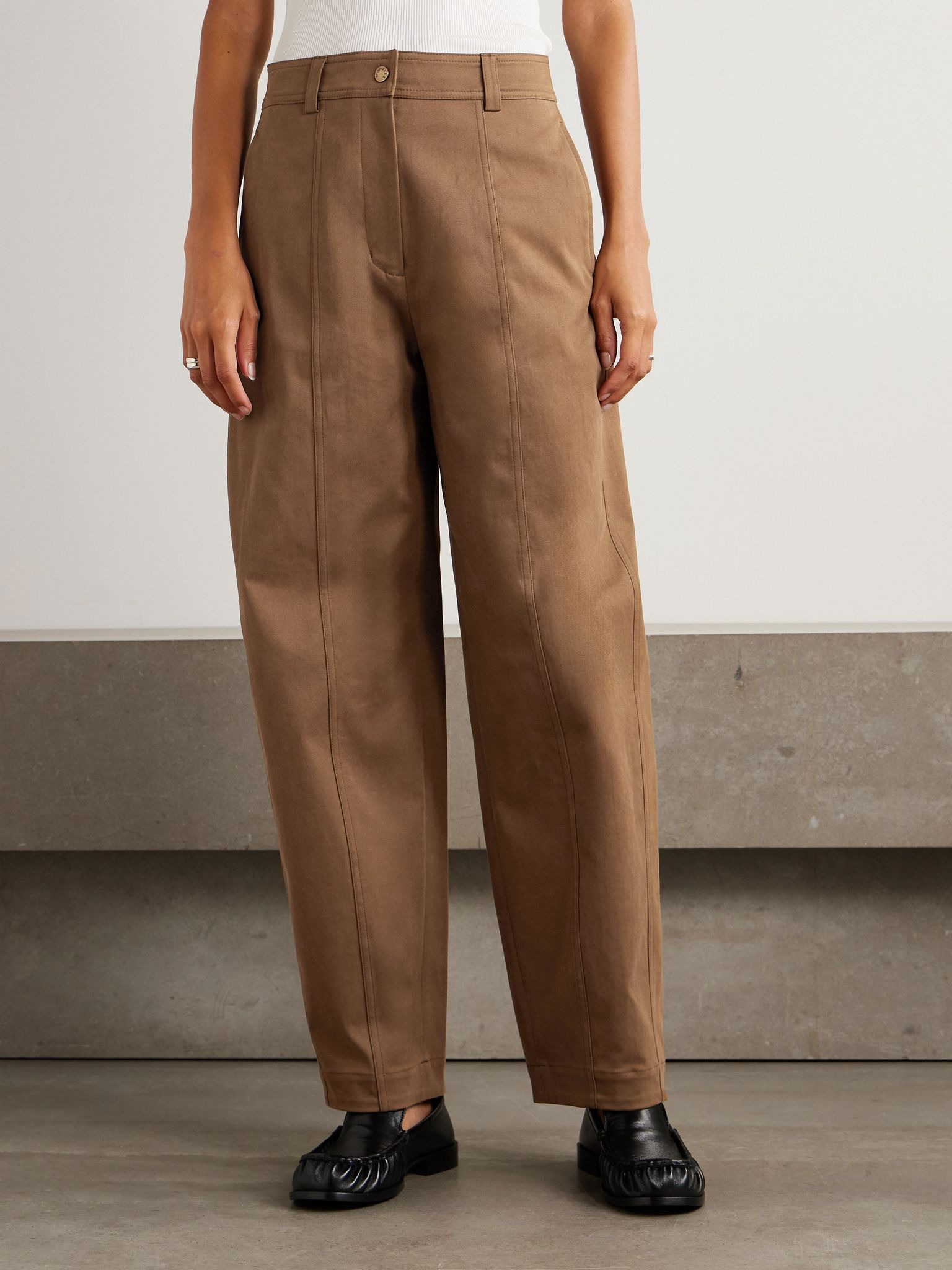 Appliquéd cotton-blend gabardine straight-leg pants Brown - 3
