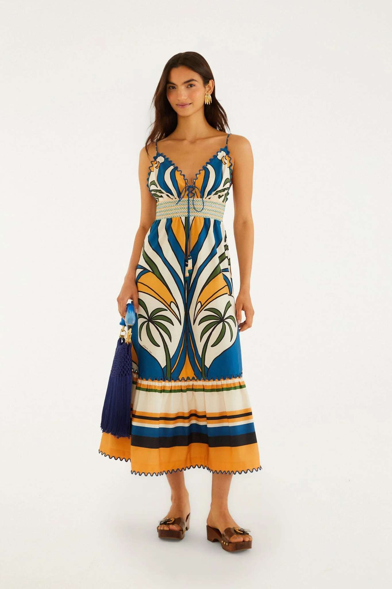 Multicolor Tropical Graphic Wavy Detail Maxi Dress - 1