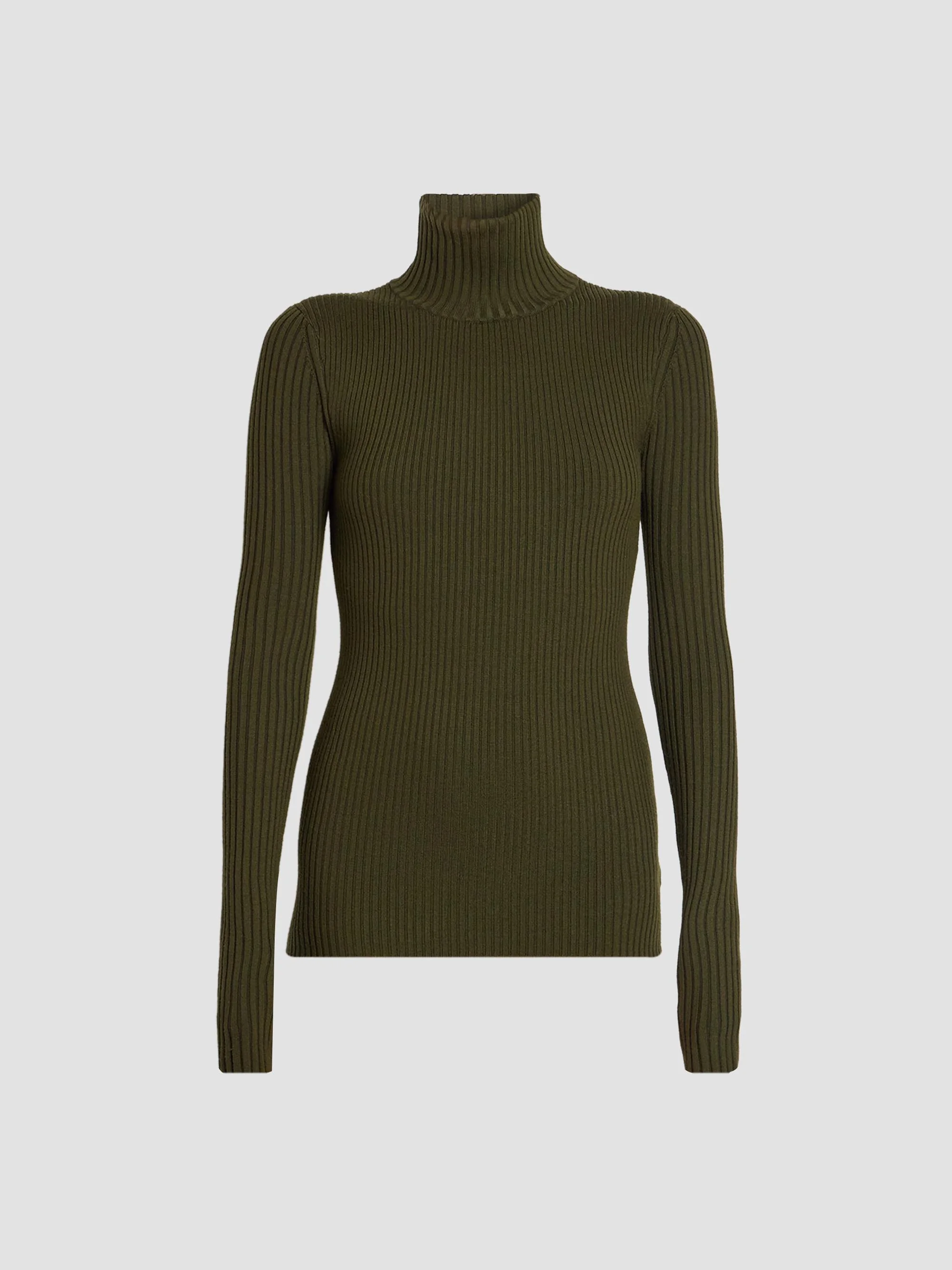 Women's Rib-Knit Wool-Blend Sweater - Marsh Green - 1
