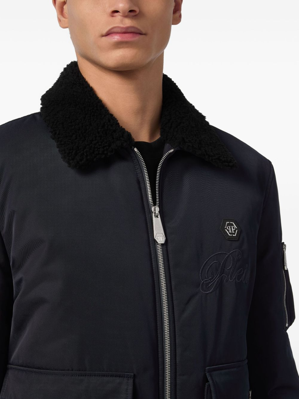 shearling-collar bomber jacket - 5