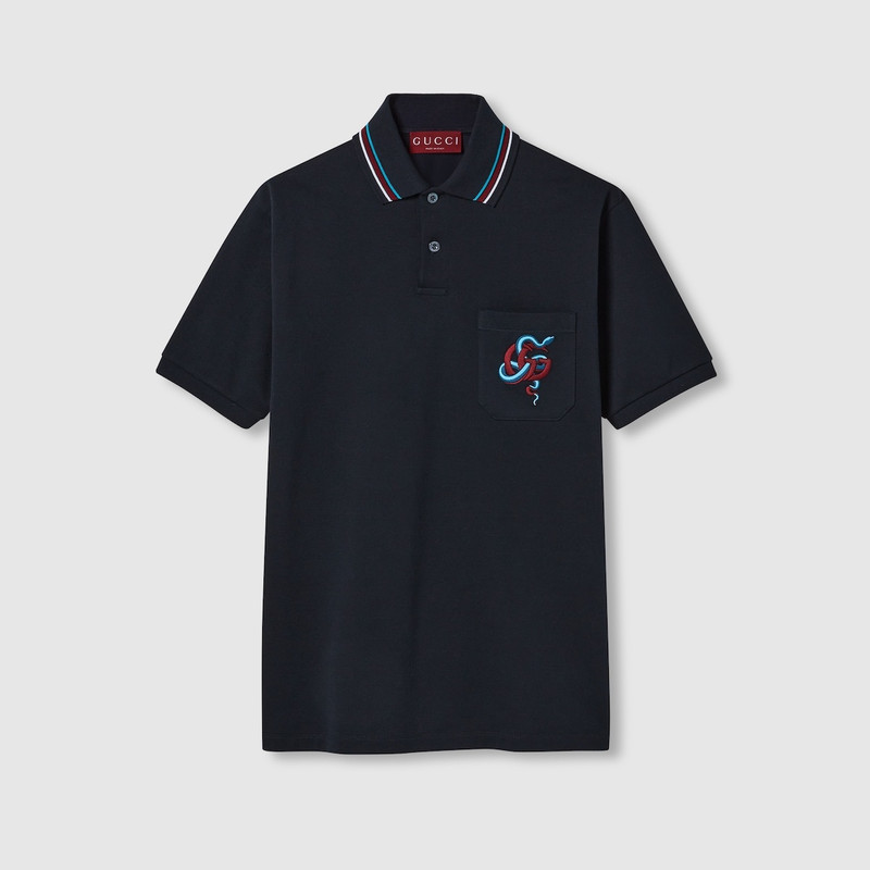Embroidered stretch cotton polo shirt 1