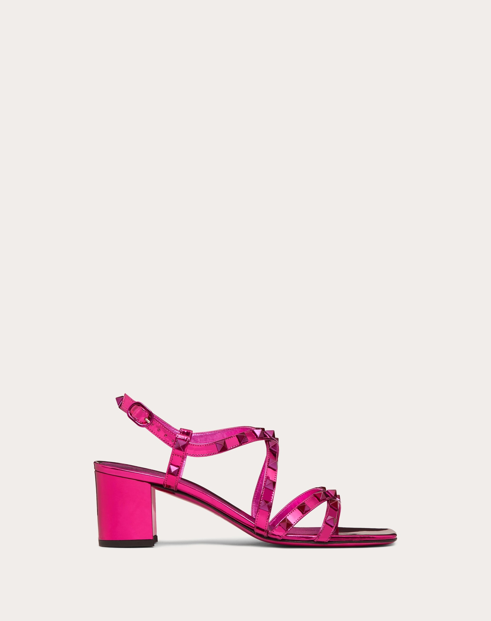 ROCKSTUD MIRROR-EFFECT CALFSKIN SANDAL WITH STRAPS 60MM - 1