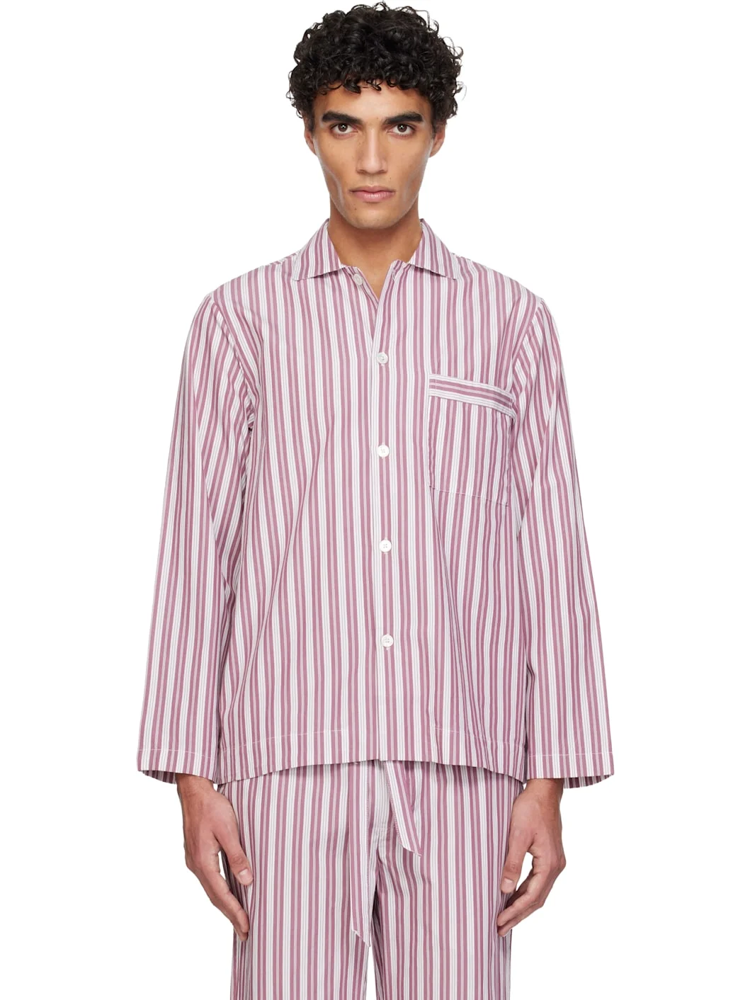 Pink & White Poplin Long-Sleeved Pyjama Shirt - 1