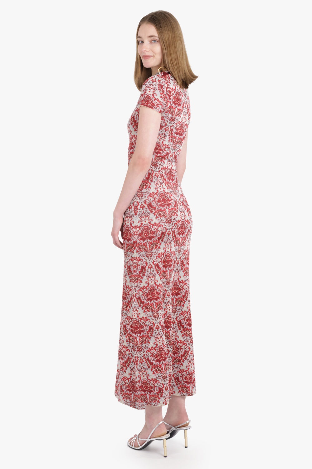 GEO PAISLEY PRINT S/S MAXI DRESS | RED/SILVER - 5
