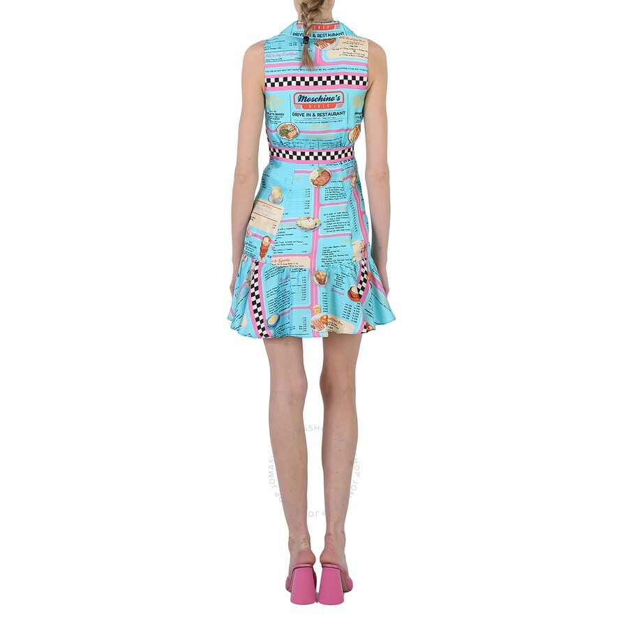 Moschino Ladies All-Over Diner Menu Print Silk Dress - 6