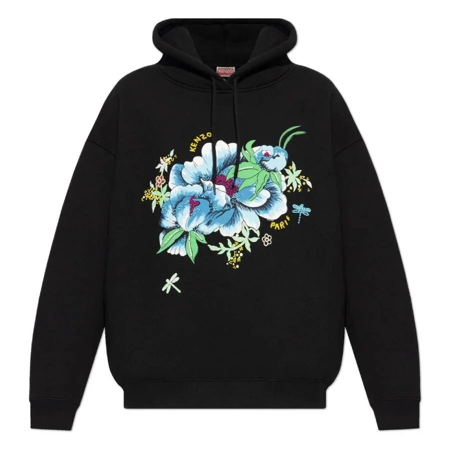 Kenzo Peonies Embroidered Oversized Cotton Hoodie - 1
