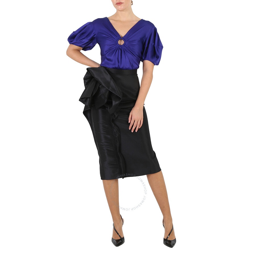 Maison Margiela Ladies Black Floral-Detail Midi Skirt - 6