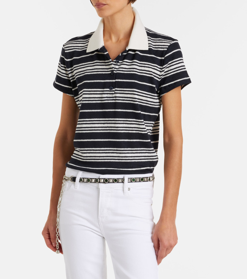 FRAME Striped linen-blend polo shirt outlook