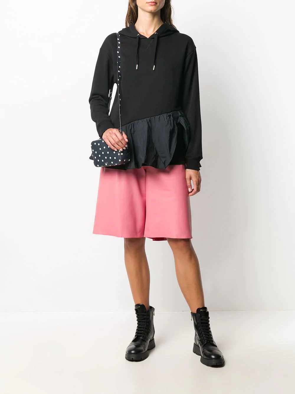 frilled hem hooded top - 2