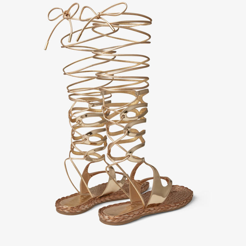 Agave Flat Gold Liquid Metal Leather Flat Gladiator Sandals 5