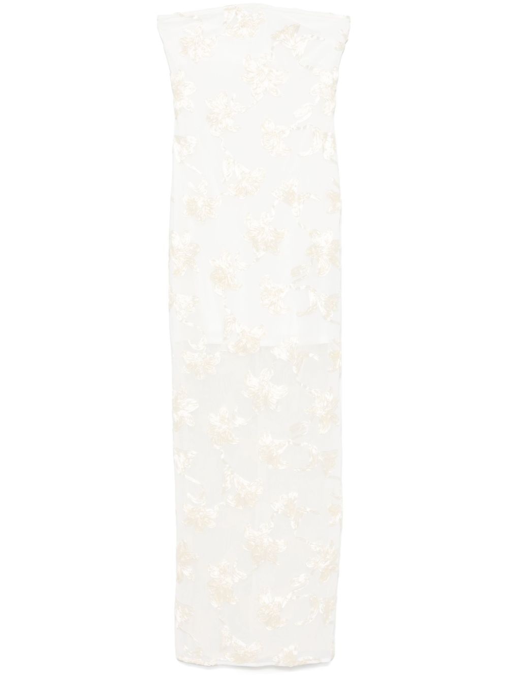 floral-appliqué tulle maxi dress - 1