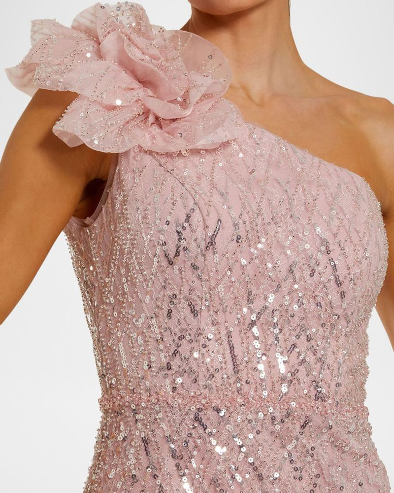 Beaded One-Shoulder Trumpet Gown 3