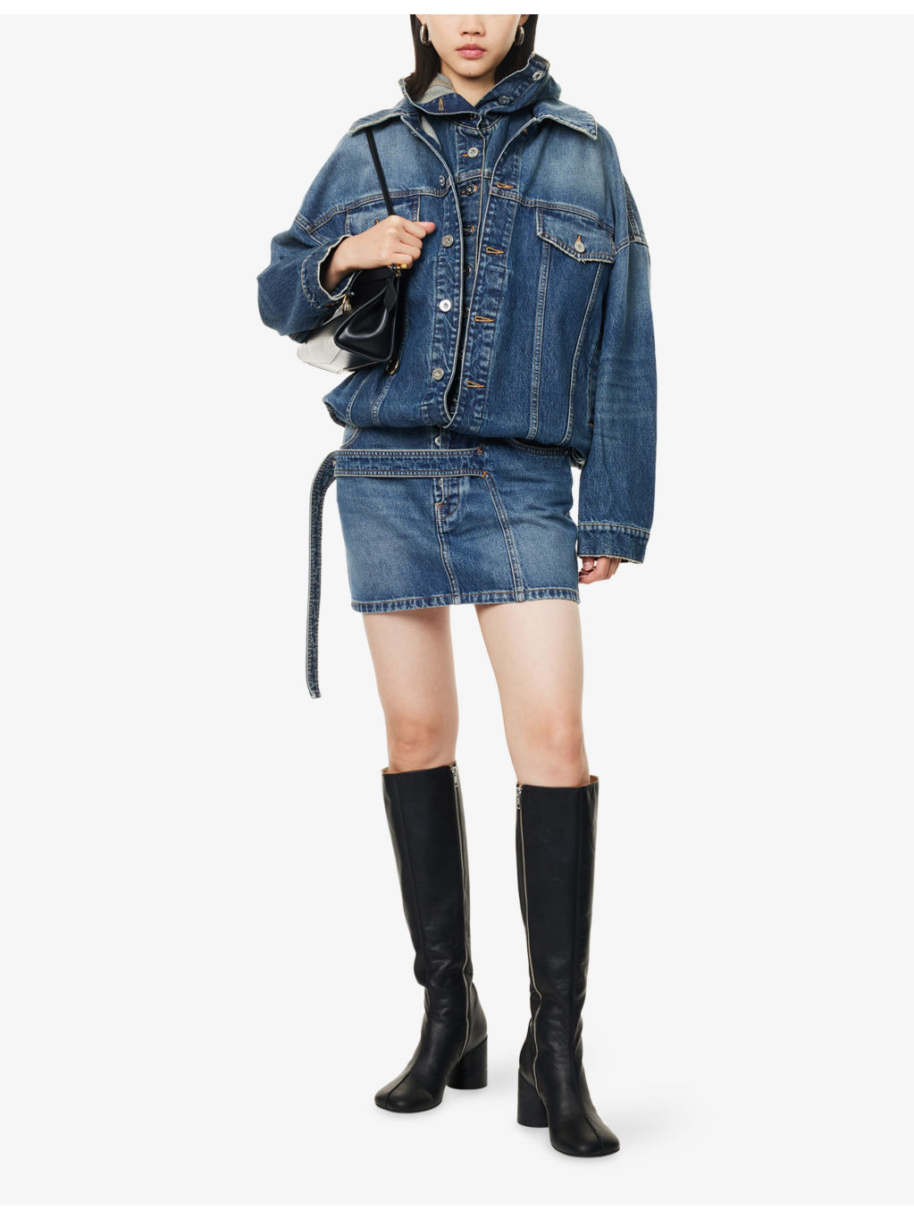 Front-Strap Denim Mini Skirt - 2