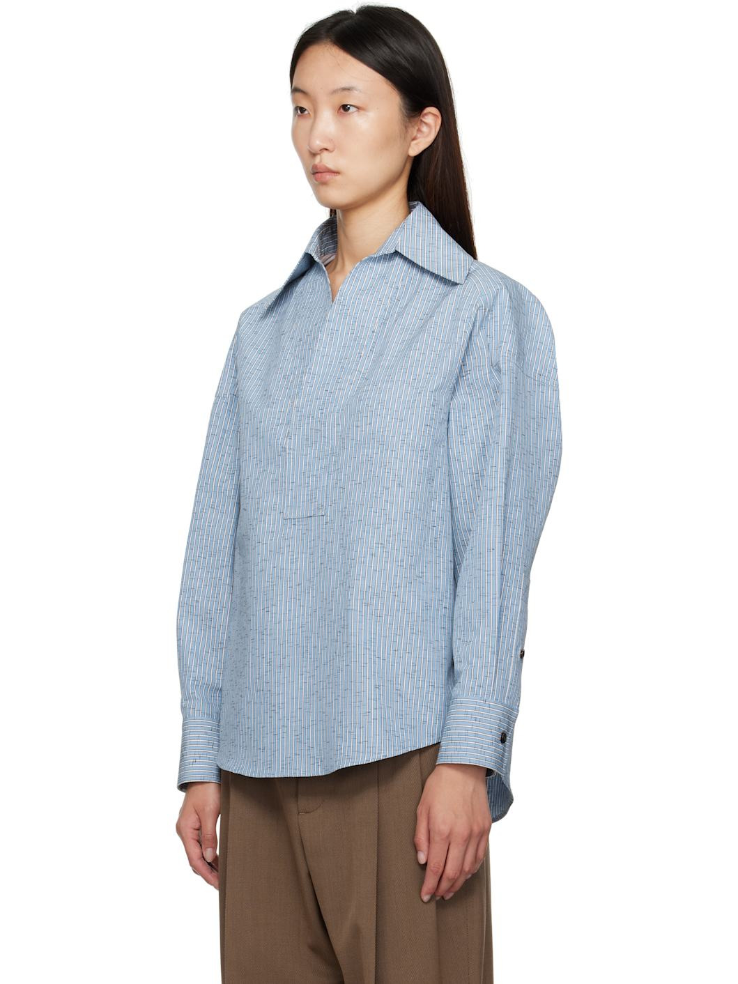 Blue Cotton & Linen Stripe Shirt - 4