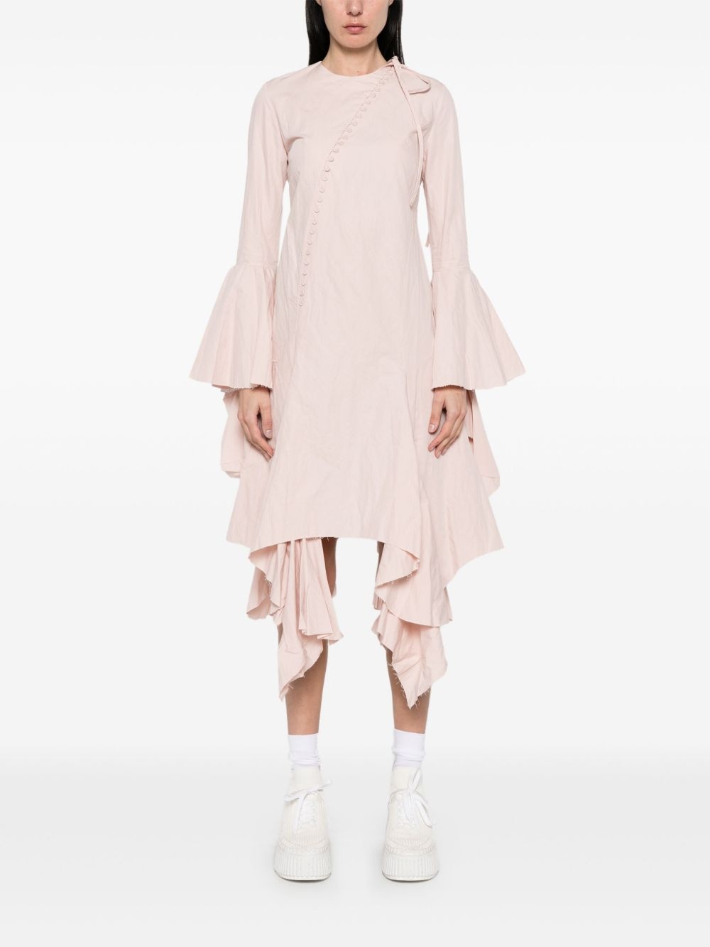 asymmetric frilled-sleeves midi dress - 2