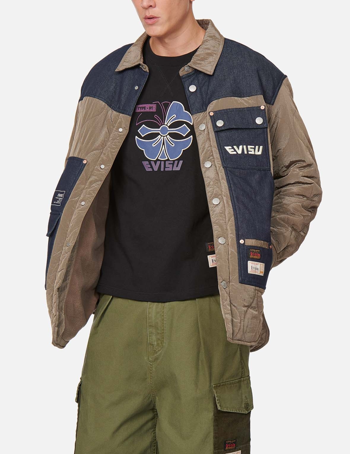 FABRIC-MIXED QUILTED SHIRT - 3