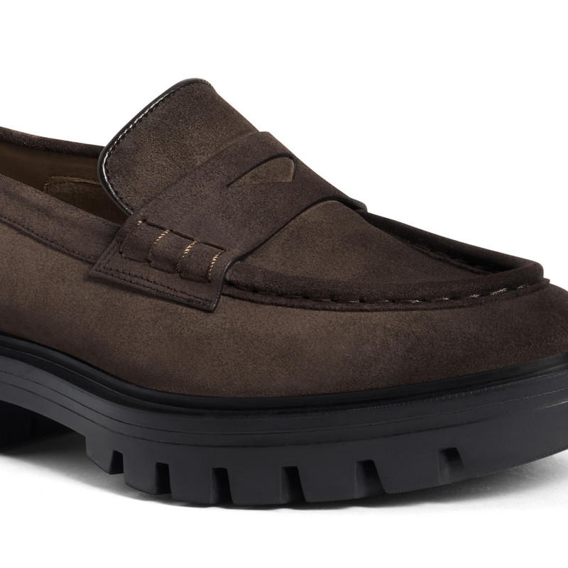Women’s dark brown suede penny loafer 5