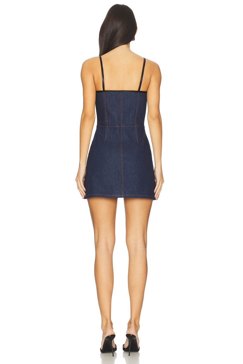 David Koma Leather Trimmed Mini Denim Dress outlook